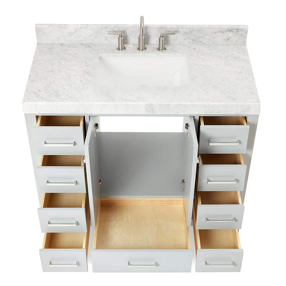 Cambridge 42'' Light Gray Wood Single Sink Vanity with Carrara Marble Top