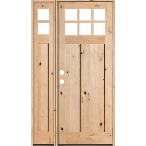 Krosswood Doors 50 in. x 96 in. Craftsman 2 Panel 6-Lite Knotty Alder Unfinished Right-Hand Inswing Prehung Front Door Left Sidelite