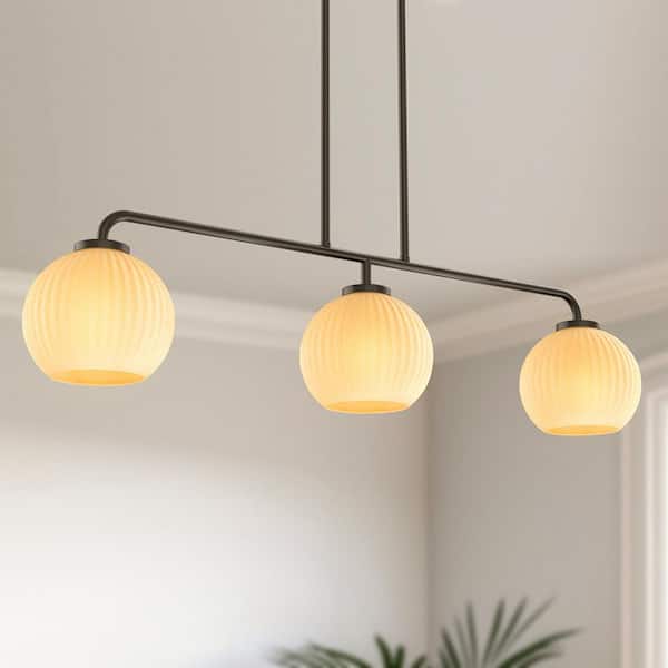 32 in. Modern 3-Light Indoor Island Pendant Light, Black with Glass Shade for Bar, Dining Room, and Kitchen Island