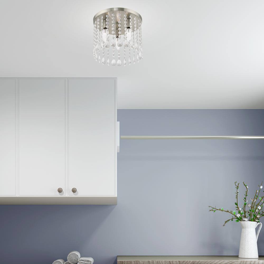 Elegant Elizabeth Brushed Nickel 3-Light Crystal Ceiling Mount