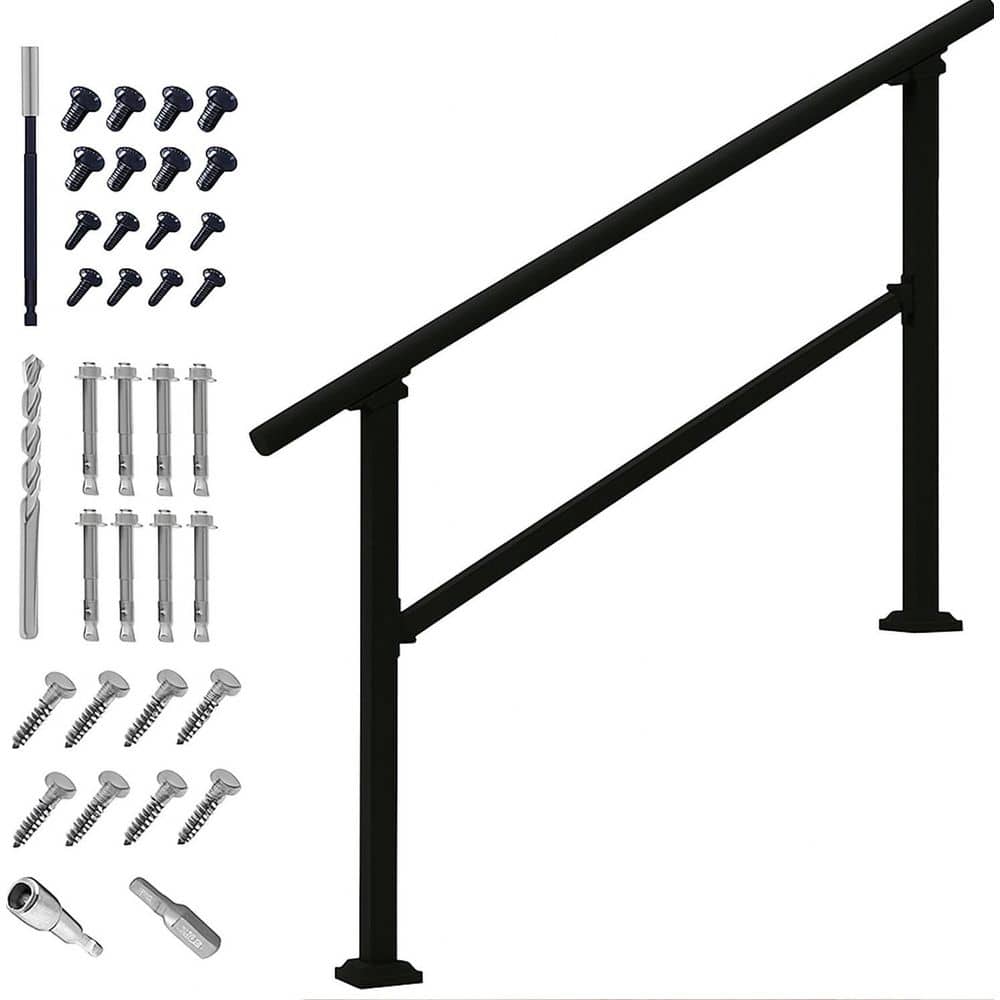 5 ft. Wrought Iron Stair Railing for 1 to 5 Steps Outdoor Indoor Handrails Safe Sturdy Adjustable 5 Step price history on PriceWatchPro