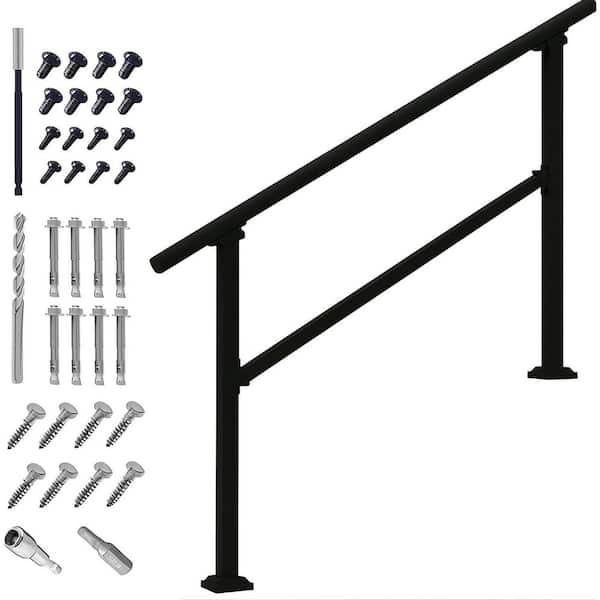 5 ft. Wrought Iron Stair Railing for 1 to 5 Steps Outdoor Indoor Handrails Safe Sturdy Adjustable 5 Step
