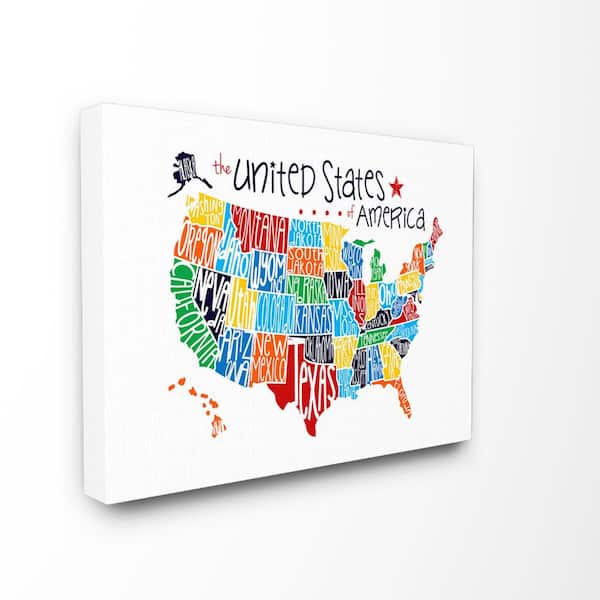 Stupell Industries 16 in. x 20 in. "Use Rainbow Typography Map On White Background" by Erica Billups Printed Canvas Wall Art