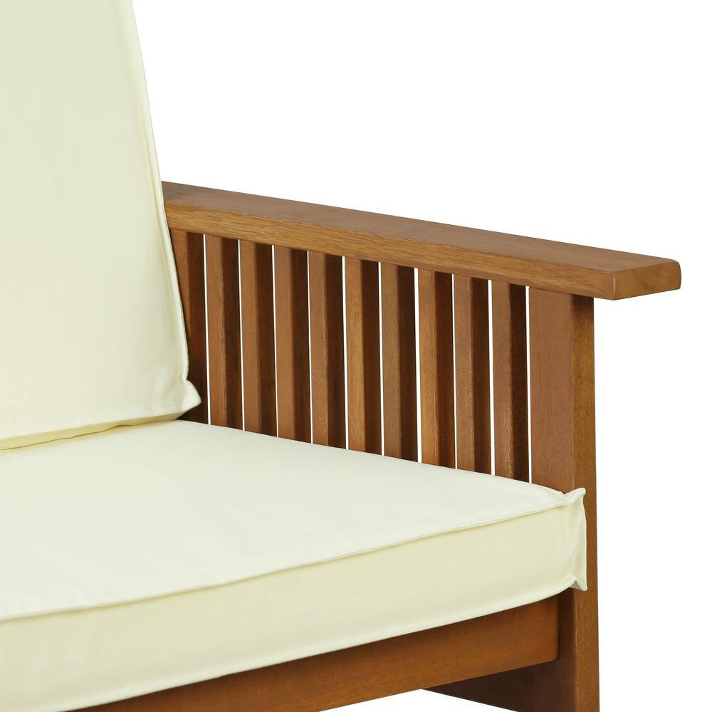 Tioman Natural Hardwood Outdoor Bench with Beige Cushions