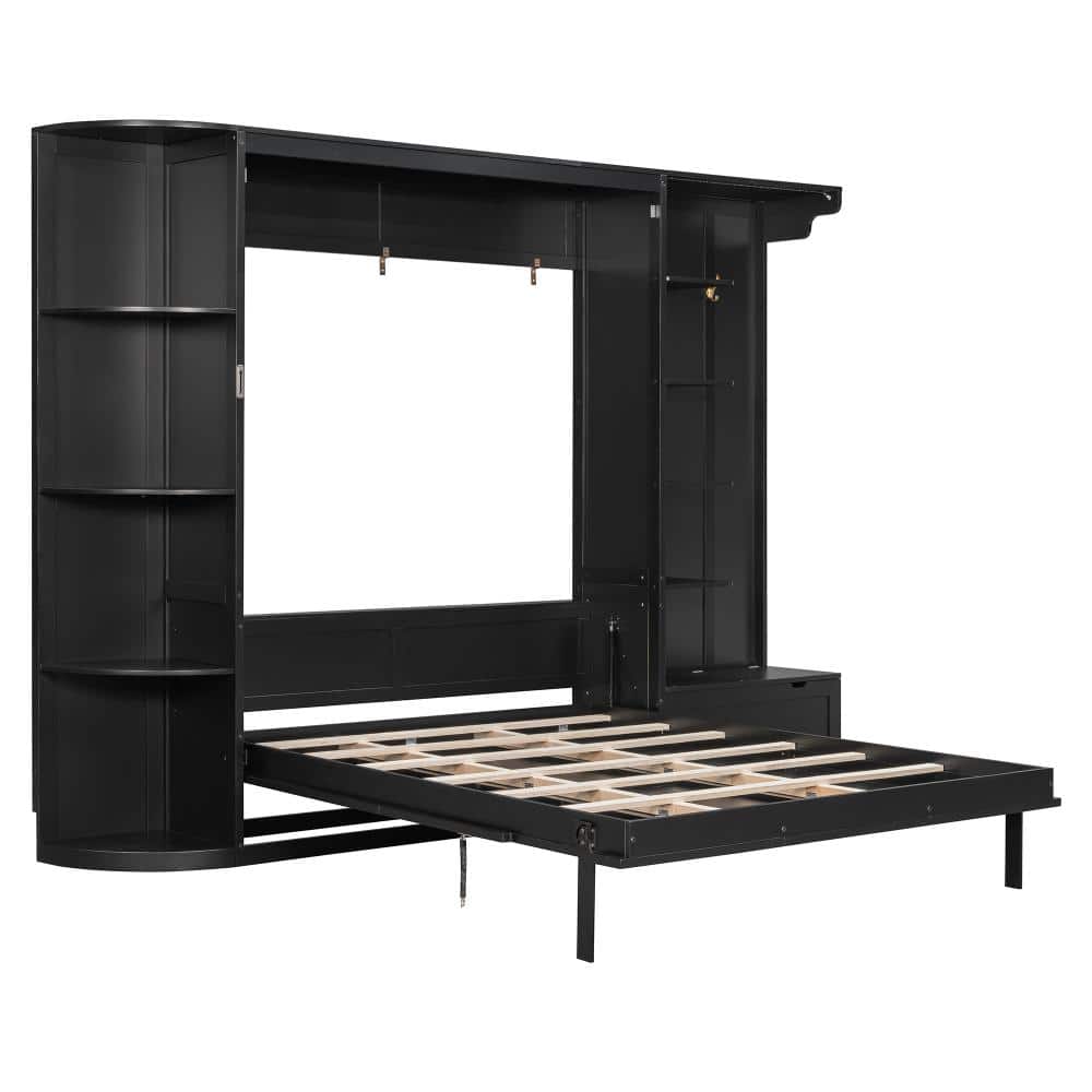 Black Wood Frame Queen Size Murphy Bed with Storage,Lights,Built-in Shelves and Cabinets price history on PriceWatchPro