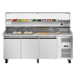 80 in. Commercial Granite Top Pizza Prep Refrigerator with Refrigerated Condiment Pan Holder in Stainless Steel.