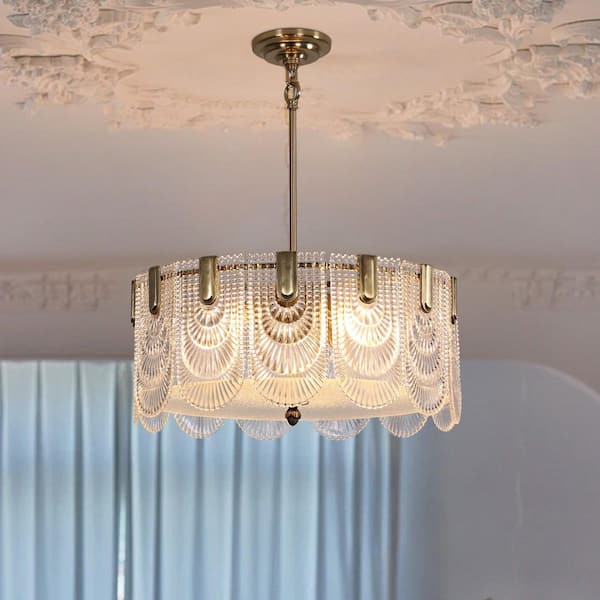 WDETR Modern 5 Lights Gold Glass Chandeliers for Dining Room Kitchen Island
