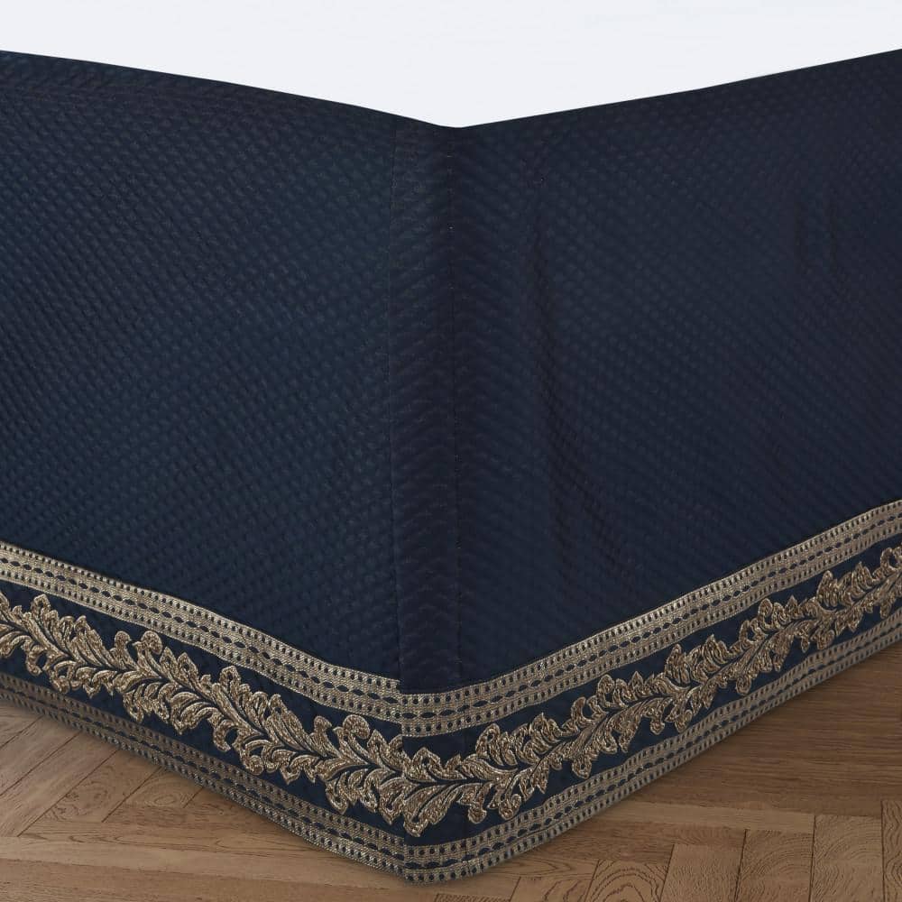Navy Blue Satin Queen Comforter Set with Frills