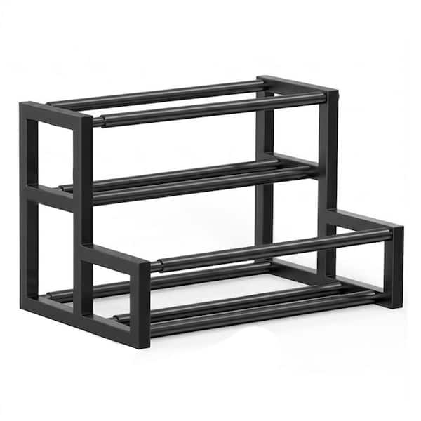 Expandable Black Metal Coffee Syrup Organizer Adjustable Heavy Duty Syrup Rack for Kitchen or Home Bar Storage