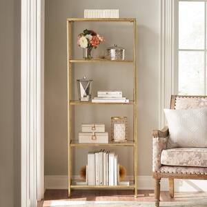 62 in. Gold Leaf Metal 4-shelf Accent Bookcase with Open Back