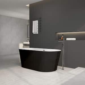 67 in. x 30 in. Acrylic Flatbottom Rectangular Freestanding Soaking Bathtub in Black