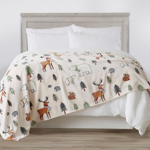 FRESHFOLDS Beige Microfiber Full/Queen Ultra-Soft Plush Bed Blanket