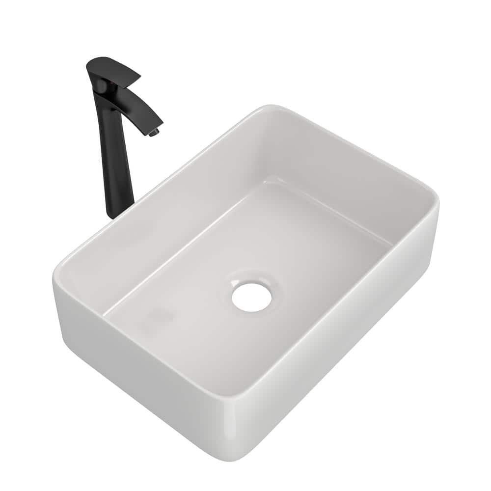 19'' White Ceramic Rectangular Vessel Sink with Matte Black Faucet