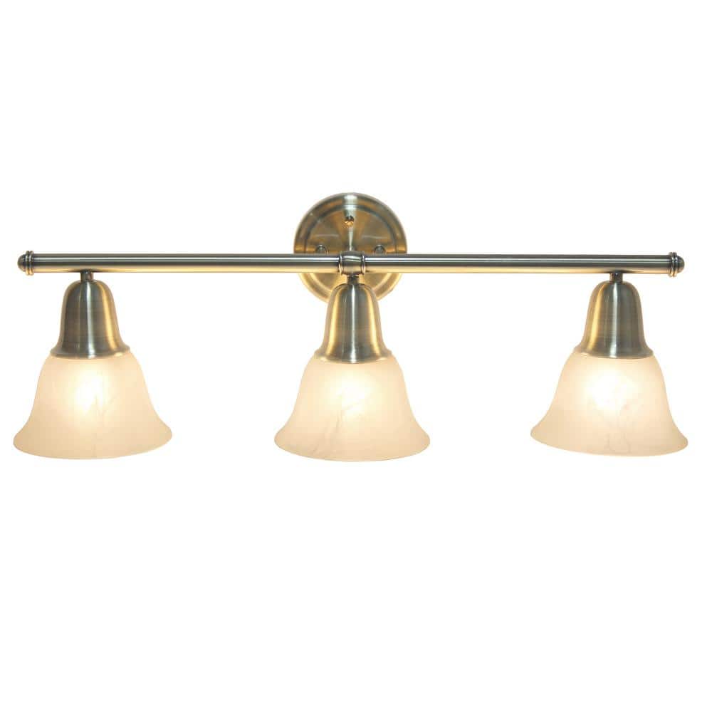 Antique Brass 27" Vanity Light with Frosted Glass Shades