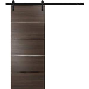 0020 56 in. x 96 in. Flush Chocolate Ash Finished Wood Barn Door Slab with Hardware Kit Black