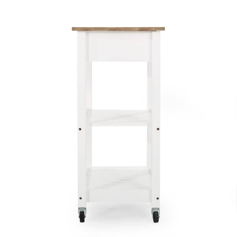 White Wood Rectangular Kitchen Cart with Storage