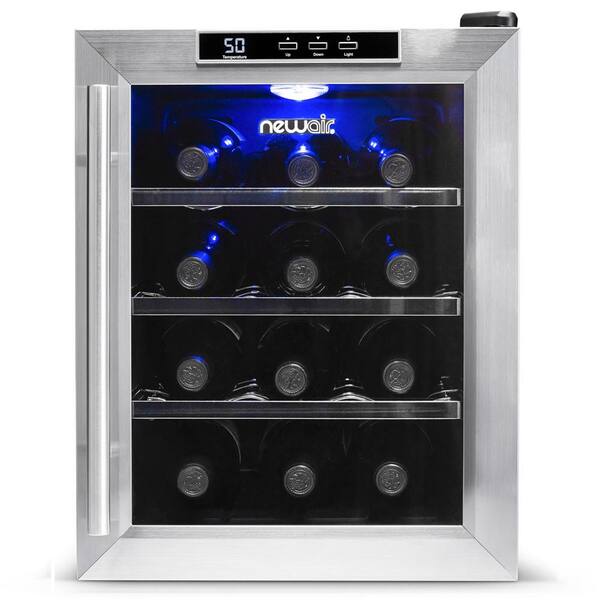 NewAir Premium Single Zone 12-Bottle Freestanding Cellar Thermoelectric Control Refrigerator Wine Cooler - Stainless Steel