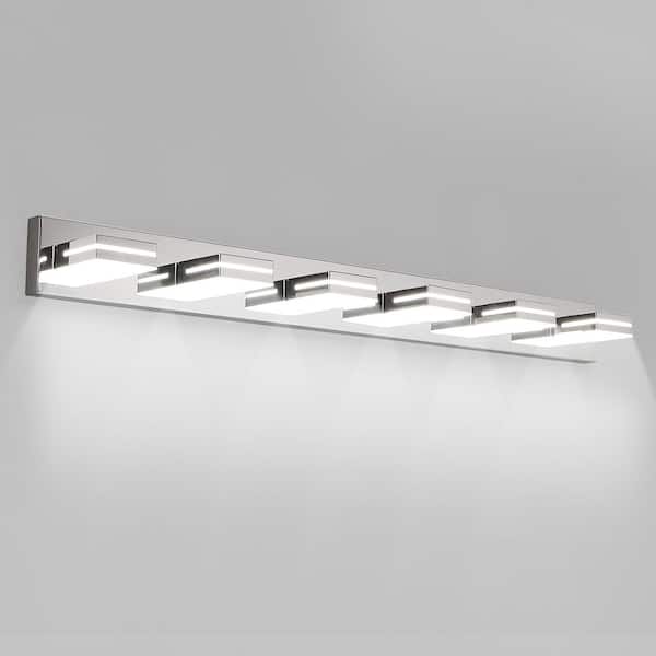 47 in. Modern Chrome 6-Light LED Bathroom Vanity Light with Minimalist Metal Frame and Bright Integrated LED Lighting