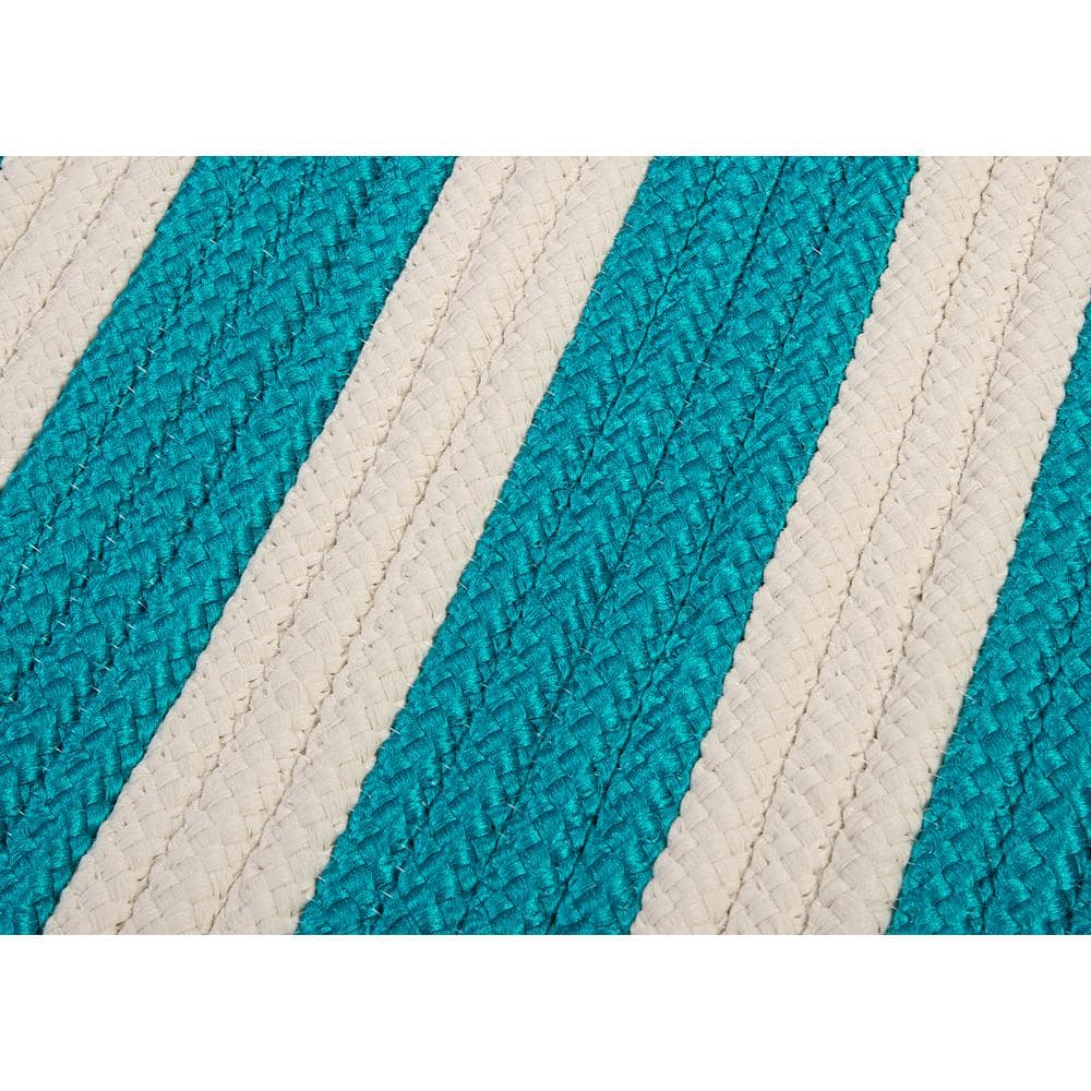 Turquoise Blue and White Square 4' Braided Reversible Rug