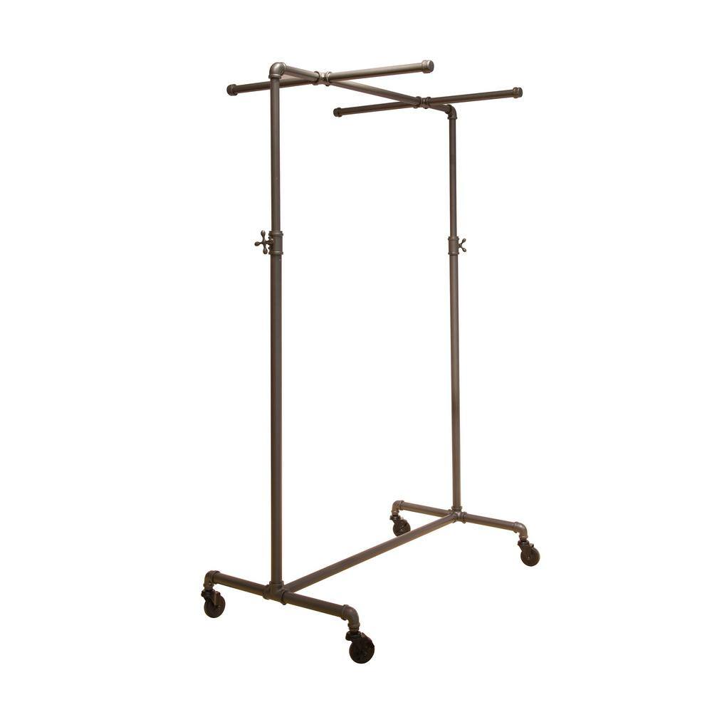 Pipeline Adjustable Gray Metal Rolling Clothes Rack 41 in. W x 72 in. H wit