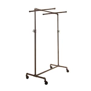 Pipeline Adjustable Gray Metal Rolling Clothes Rack 41 in. W x 72 in. H with Two Crossbars