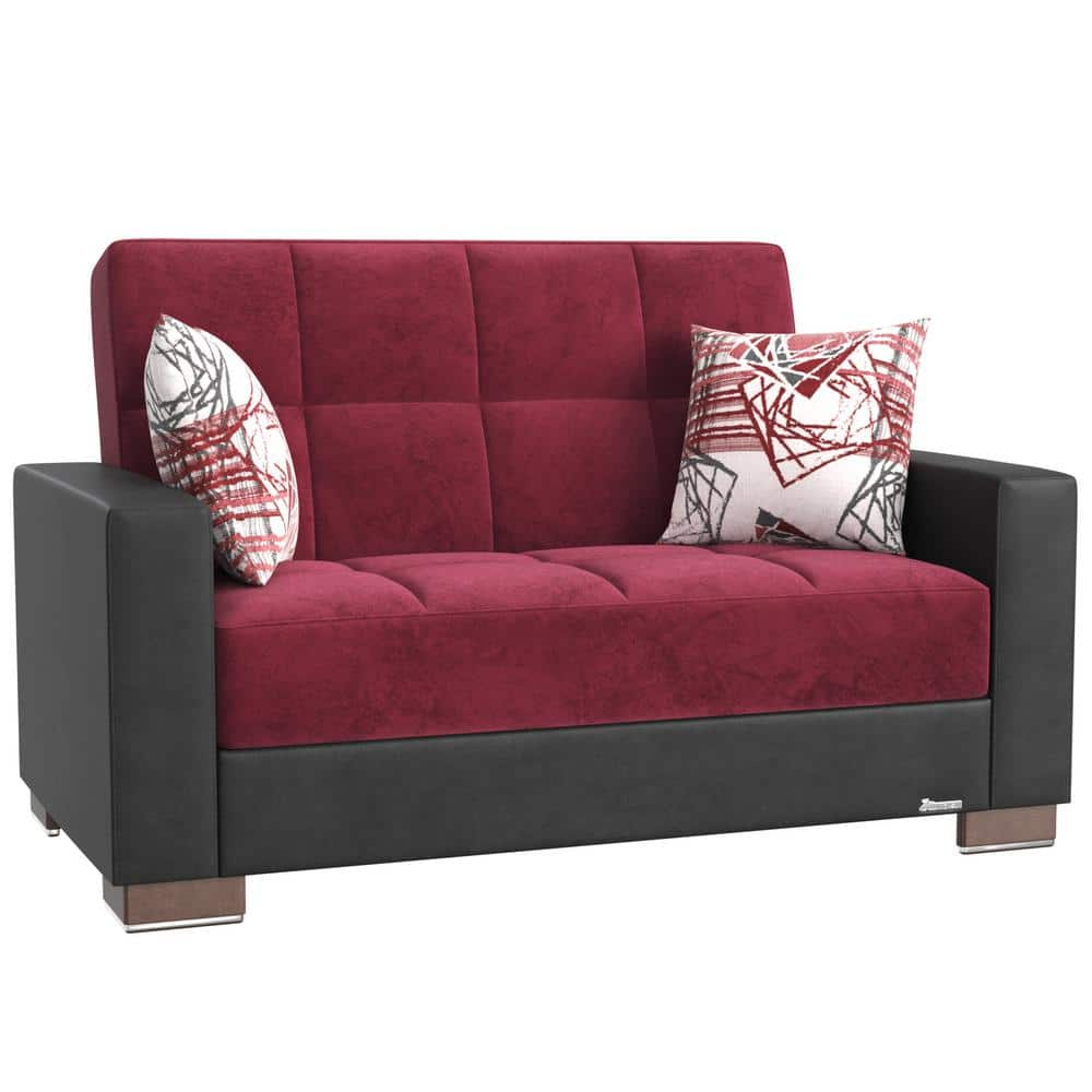 Ottomanson Basics Collection Convertible 63 In Burgundy Black   Burgundy Black Ottomanson Loveseats Bsc 10 Ls 64 1000 