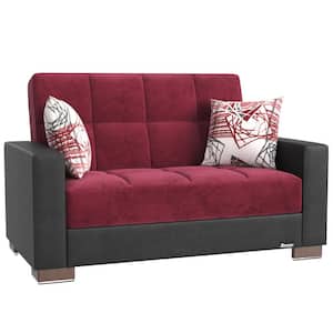 Basics Collection Convertible 63 in. Burgundy/Black Microfiber 2-Seat Loveseat with Storage
