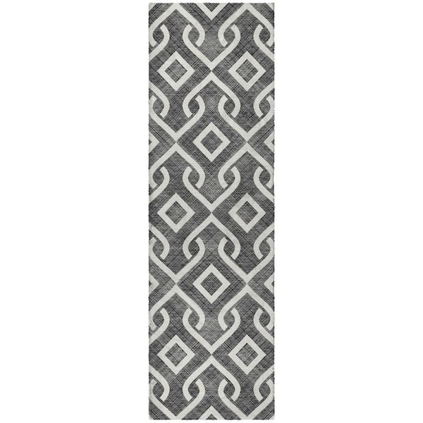 Dream Shag Premium Machine Washable Abstract ADS621 Black 2 ft. x 7 ft. Runner Rug