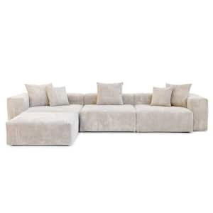 142 in. Square Arm 4-Piece L Shaped Corduroy Polyester Modern Sectional Sofa in Beige