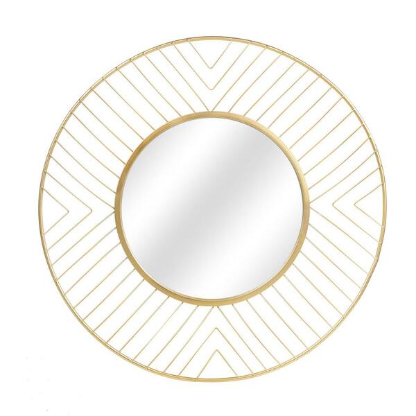 PARISLOFT 24 in. W x 24 in. H Round Metal Framed Modern Gold Wall Mirror MH1506 The Home Depot