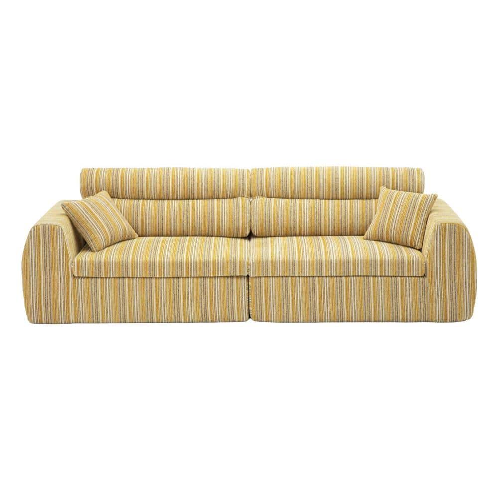 39.76 in. Woven Chenille Striped 3-Seat High-Density Sponge Loveseat in Yellow/Black durable construction price history on PriceWatchPro