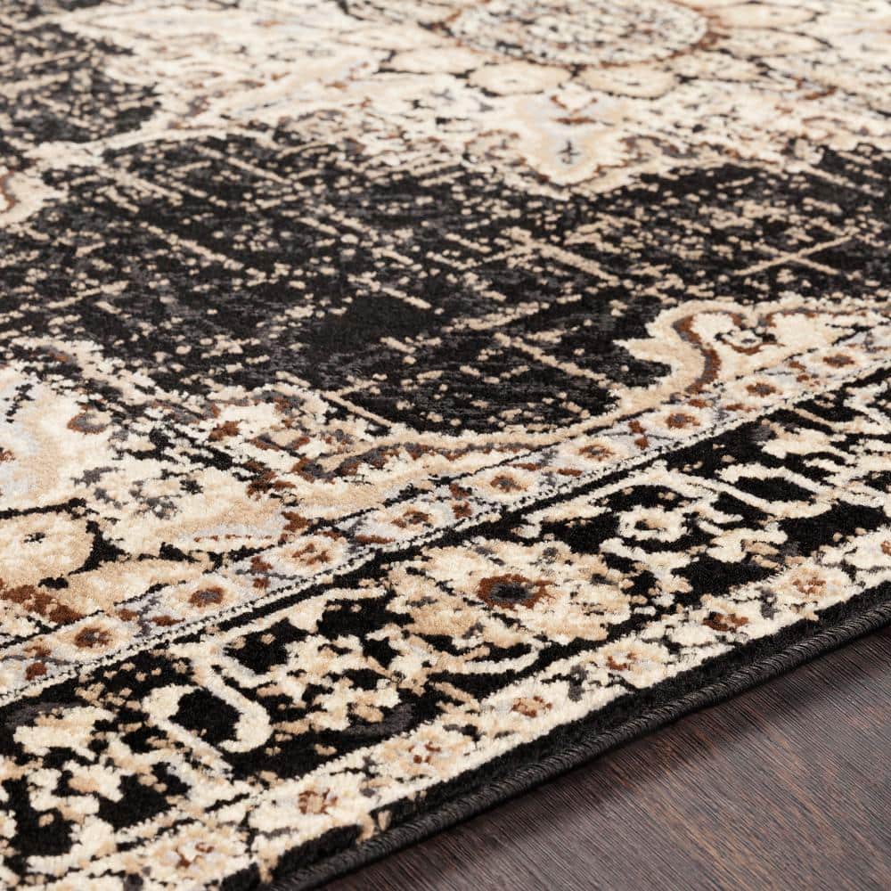 Handmade Black and Beige Synthetic Rectangular Area Rug