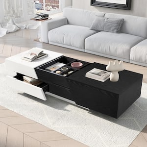 47.24 in. Black Rectangle Extendable Sliding MDF Top Coffee Table with Storage