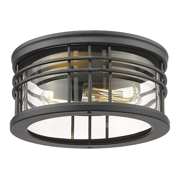 JAZAVA Farmhouse 12 in. 2-Light Matte Black Flush Mount Celling Light Fixture