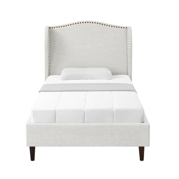 Rustic Manor Knight Cream White Wood Frame Full Size Platform Bed With Nailhead Trim
