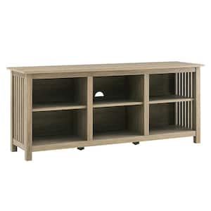 58 in. Cerused Ash Wood Mission Open Storage Media Console with Cable Management Fits TV's up to 65 in.