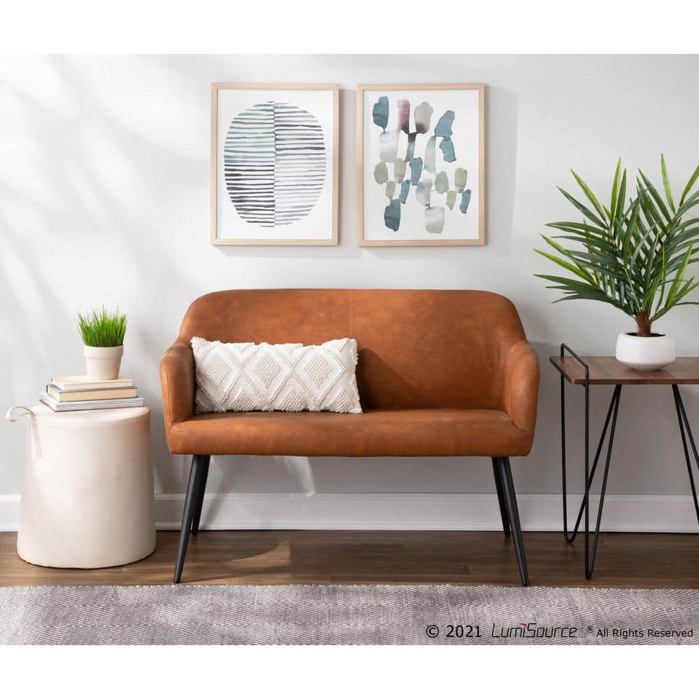 Lumisource Daniella High Back Bench in Camel Faux Leather and