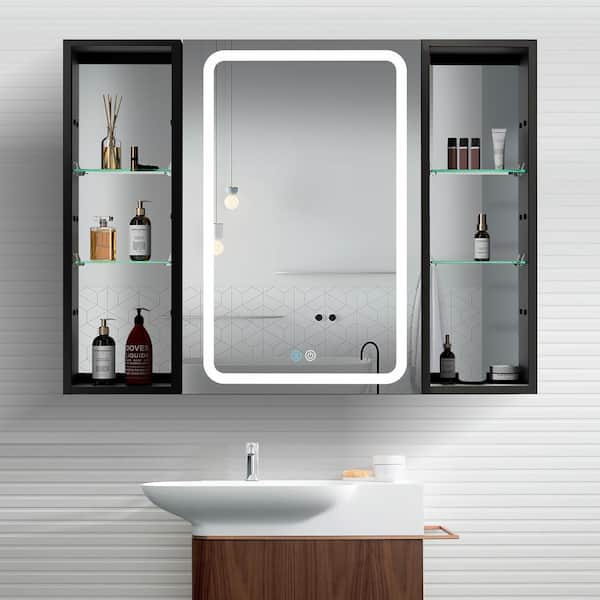 Modland Baily 40 in. W x 30 in. H Medium Rectangular Silver Aluminum Glass Surface Mount Medicine Cabinet with Mirror Left