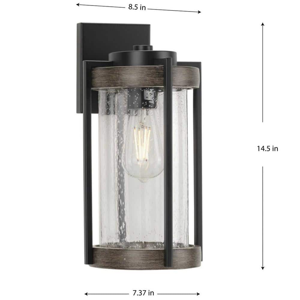 Matte Black Steel Outdoor Wall Lantern with Seeded Glass
