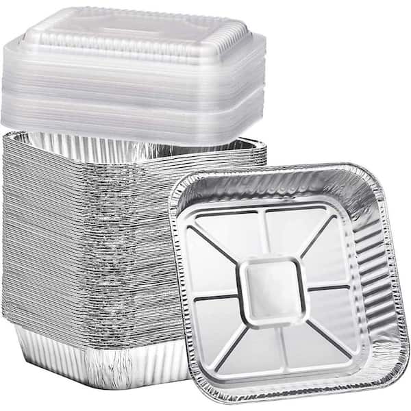 35 Pack 8 in. Square Aluminum Baking Cake Pan with Clear Plastic Lids, Disposable Foil Food Containers for Cooking