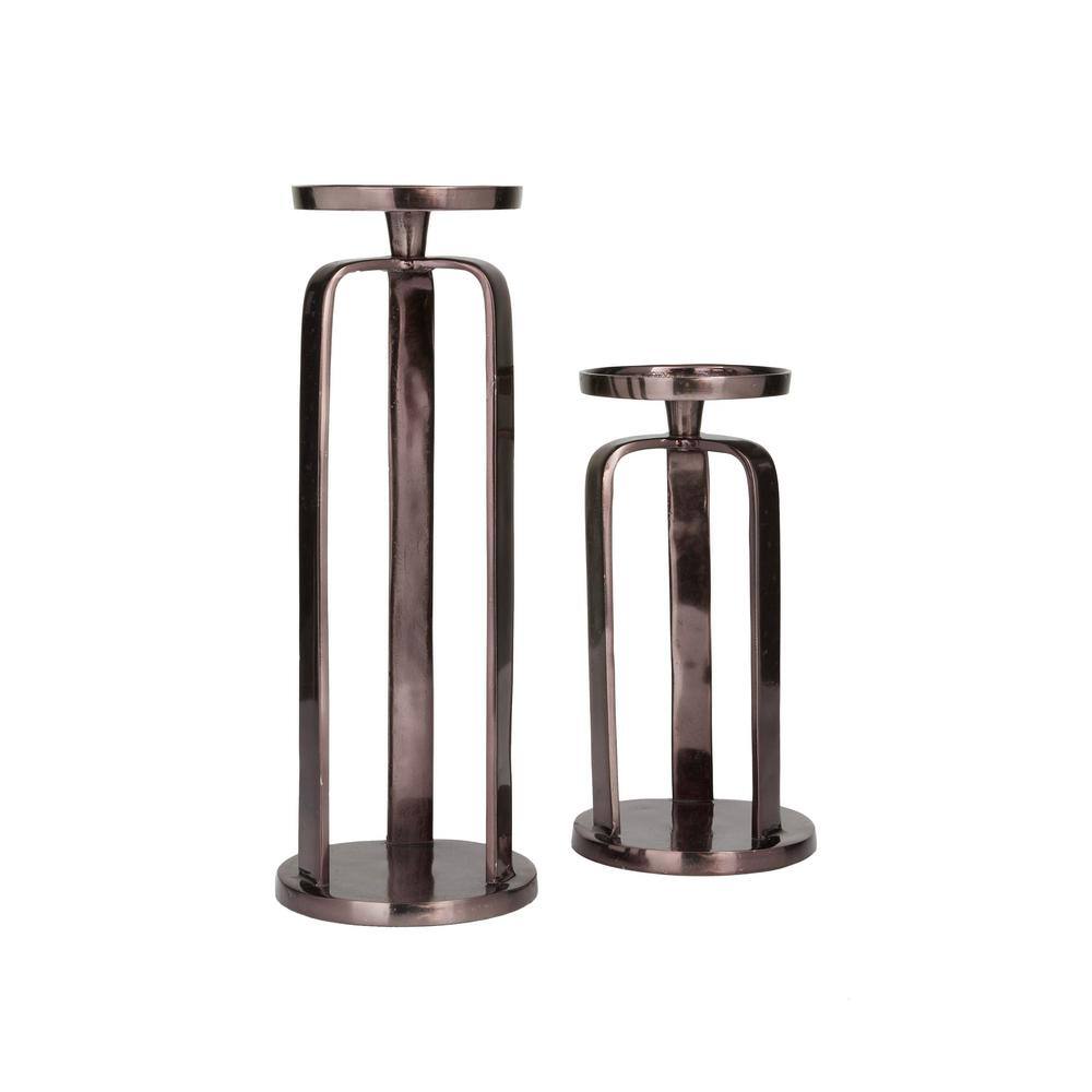 Modern Black Aluminum Geometric Tabletop Candle Holder Set