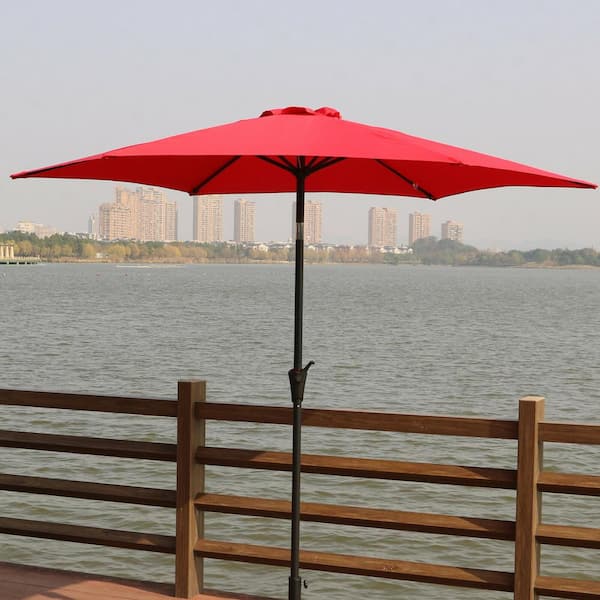 AUTMOON 9 ft. Patio Market Umbrella With Carry Bag, Red