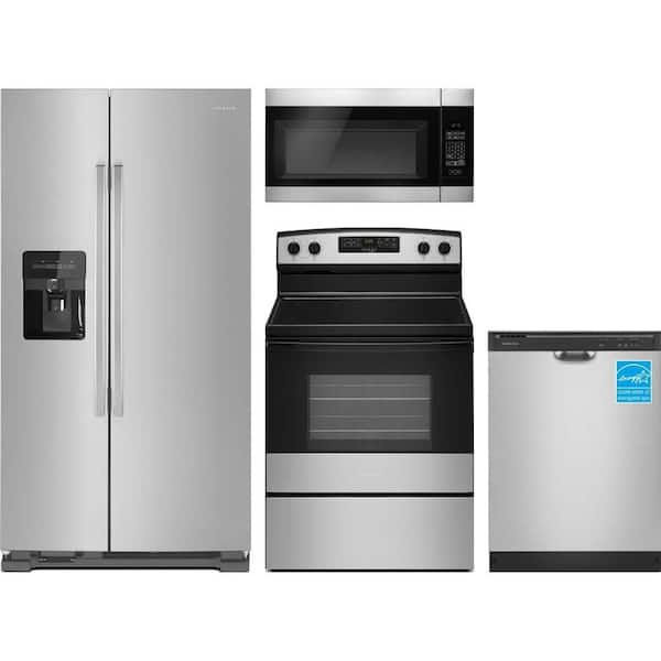 24.6 cu. ft. Counter Depth Refrigerator with 4 Burner Freestanding Electric Range and Dishwasher with Midnight Interior