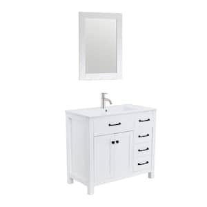 34.5 in. W x 17.8 in. D x 32.1 in. H Single Sink Freestanding Bath Vanity in White with White Ceramic Top and Mirror