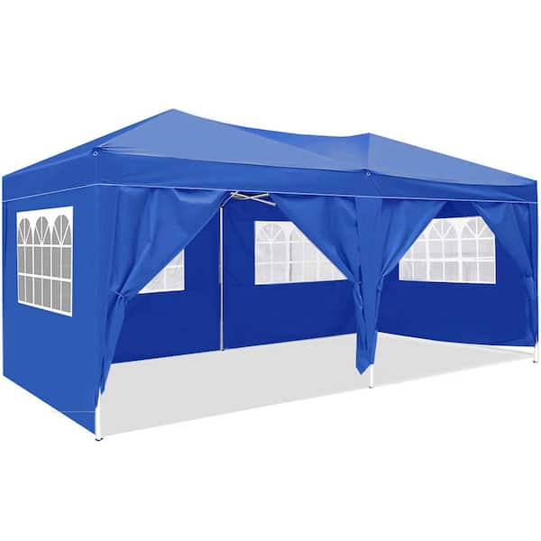 Huluwat 10 ft. x 20 ft. Blue Pop-Up Canopy with 6-Removable Sidewalls, Carrying Bag and 4-Weight Bags, UPF 50