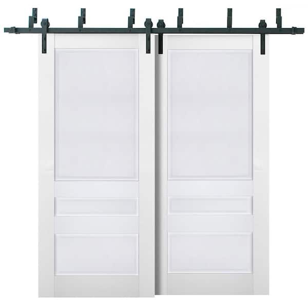 Sartodoors 64 in. x 96 in. 2 Panel White Solid Wood Sliding Barn Door with Hardware Kit