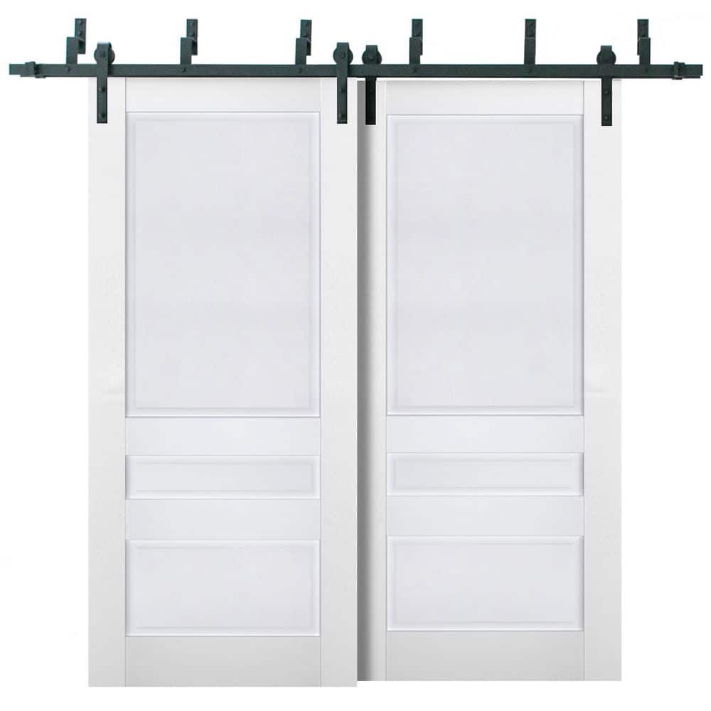 84 in. x 96 in. 2 Panel White Solid Wood Sliding Barn Door with Hardware Kit price history on PriceWatchPro