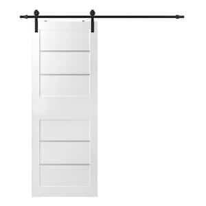 Liah 32 in. x 80 in. 4-Lite Frosted Glass Bianco Noble Composite Core Wood Sliding Barn Door with Hardware Kit