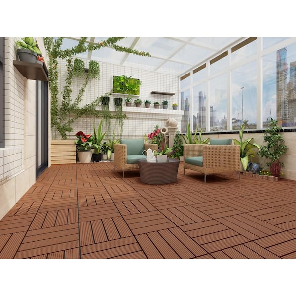 Terrace Clay 4/5 in. Thickness x 12 in. Width x 12 in. Length Deck Tile Composite Bamboo Flooring (11 sq. ft. per Box)
