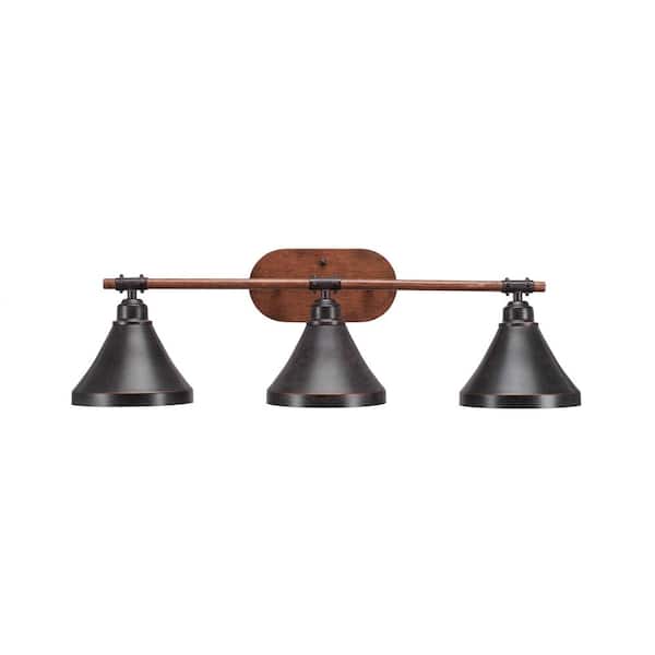 Unbranded London 32.5 in. 3-Light Painted Wood-Look Metal and Dark Granite Vanity Light